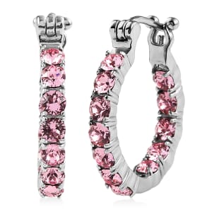 J Francis Embellished with Light Rose Crystal by Swarovski Hoop Earrings in Stainless Steel