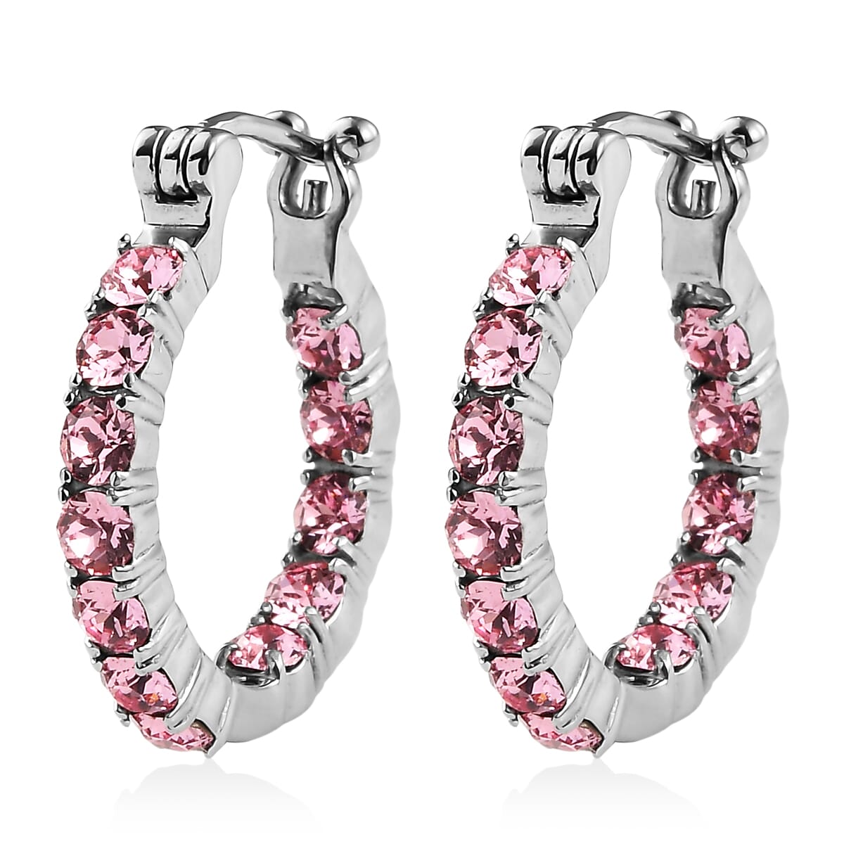 J Francis Embellished with Light Rose Crystal by Swarovski Hoop Earrings in Stainless Steel image number 3