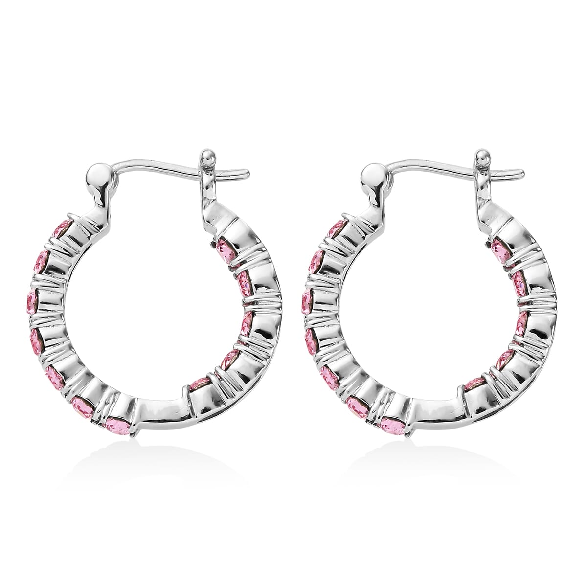 J Francis Embellished with Light Rose Crystal by Swarovski Hoop Earrings in Stainless Steel image number 4