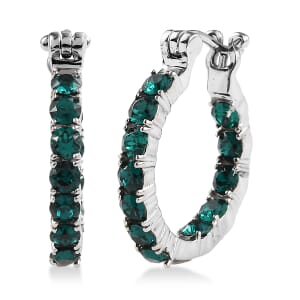 J Francis Embellished with Emerald Crystal by Swarovski Hoop Earrings in Stainless Steel