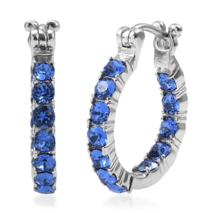 J Francis Embellished with Sapphire Crystal by Swarovski Hoop Earrings in Stainless Steel