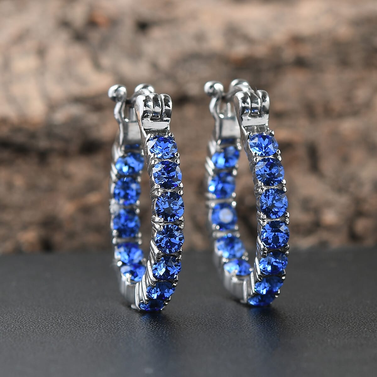 J Francis Embellished with Sapphire Crystal by Swarovski Hoop Earrings in Stainless Steel image number 1