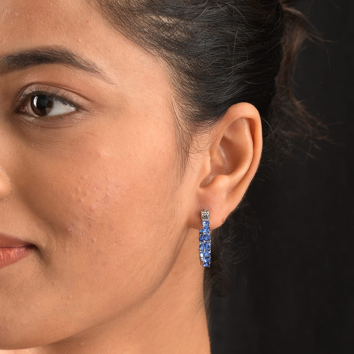 J Francis Embellished with Sapphire Crystal by Swarovski Hoop Earrings in Stainless Steel image number 2