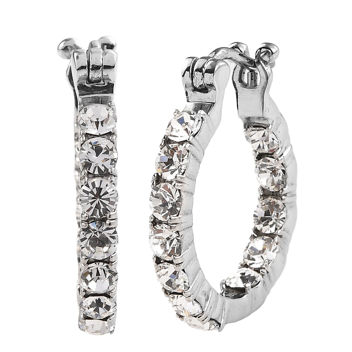 J Francis Embellished with White Preciosa Crystal by Swarovski Hoop Earrings in Stainless Steel image number 0