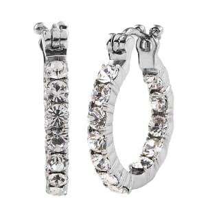 J Francis Embellished with White Preciosa Crystal by Swarovski Hoop Earrings in Stainless Steel