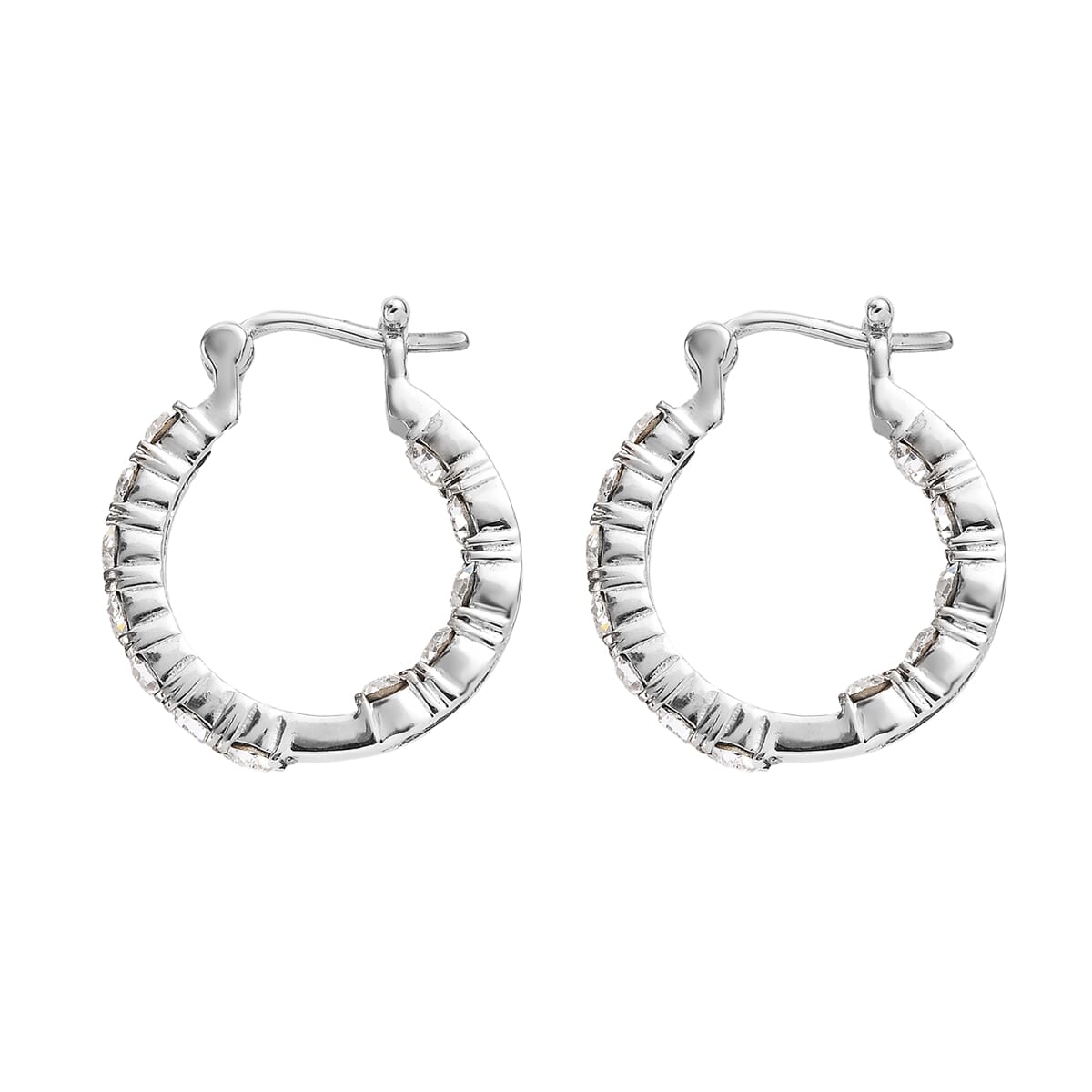 J Francis Embellished with White Preciosa Crystal by Swarovski Hoop Earrings in Stainless Steel image number 3