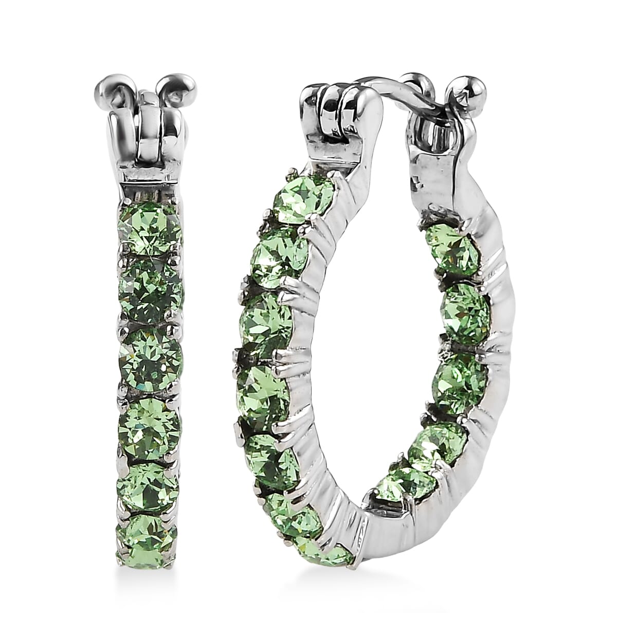 J Francis Embellished with Peridot Crystal by Swarovski Hoop Earrings in Stainless Steel image number 0