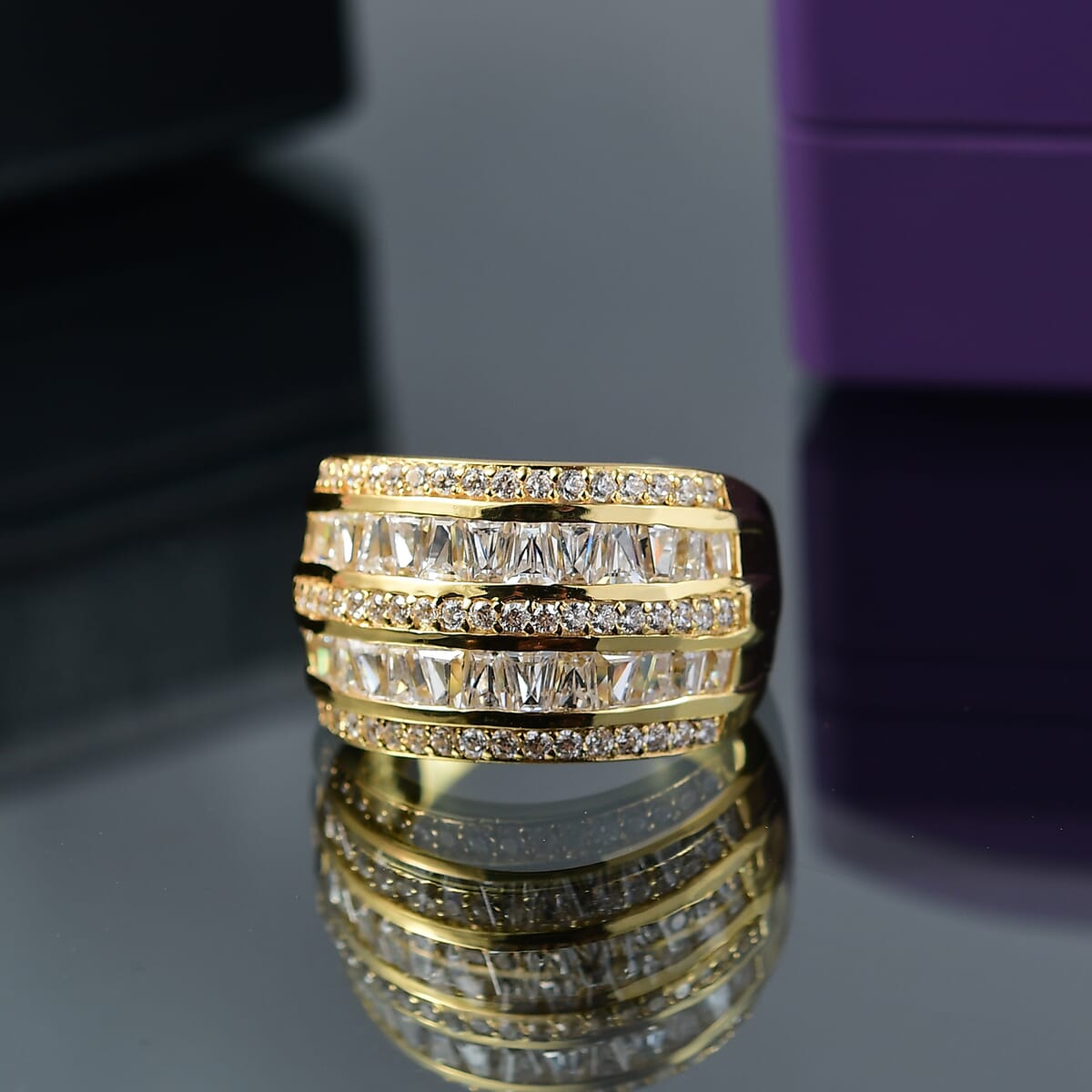 J Francis Embellished with Zirconia by Swarovski 4.50 ctw Ring in 18K Yellow Gold Plated (Size 7.0) image number 1