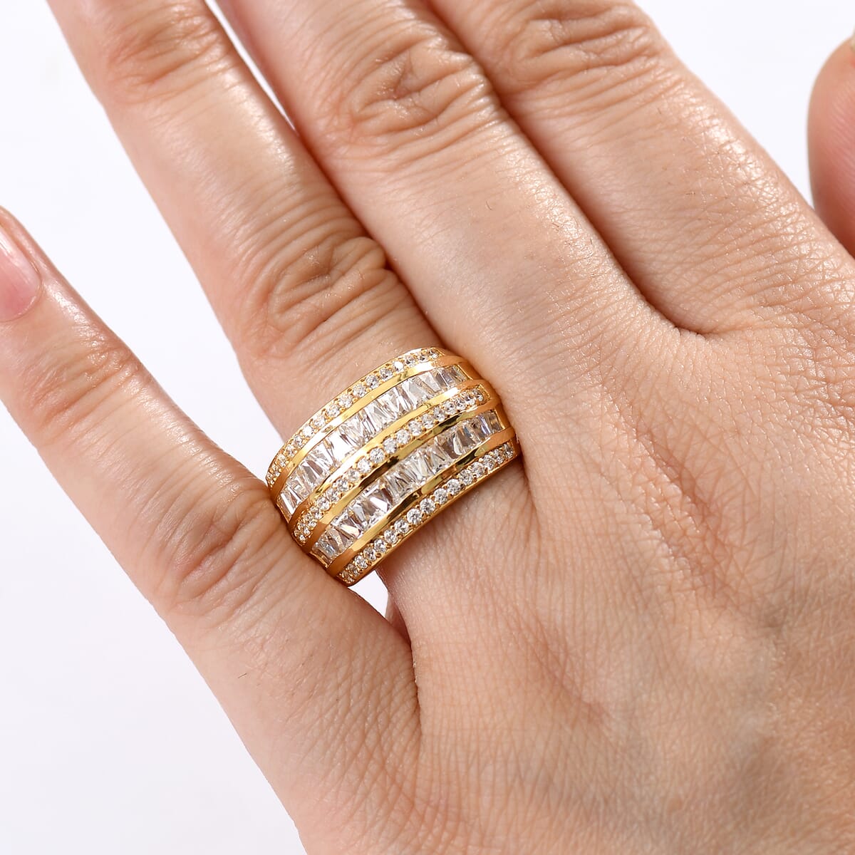 J Francis Embellished with Zirconia by Swarovski 4.50 ctw Ring in 18K Yellow Gold Plated (Size 7.0) image number 2