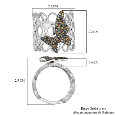 GP Natural Champagne Diamond and Multi Gemstone 0.53 ctw Ring in Rhodium Over Sterling Silver (Size 8.0)