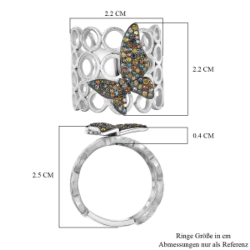 GP Natural Champagne Diamond and Multi Gemstone 0.53 ctw Ring in Rhodium Over Sterling Silver (Size 8.0)