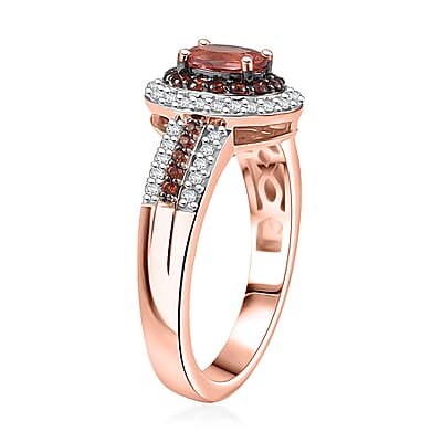 D'Joy Premium Blush Tourmaline, White and Chocolate Zircon 1.20 ctw Gilded Bloom Ring in 18K Vermeil Rose Gold Over Sterling Silver (Size 10.0)