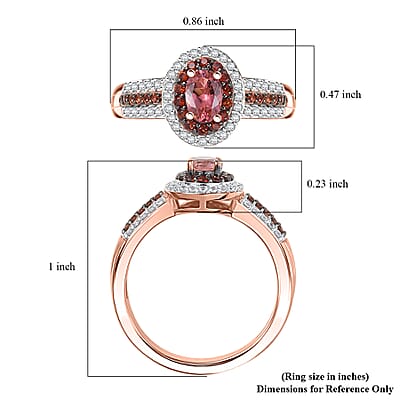 D'Joy Premium Blush Tourmaline, White and Chocolate Zircon 1.20 ctw Gilded Bloom Ring in 18K Vermeil Rose Gold Over Sterling Silver (Size 10.0)