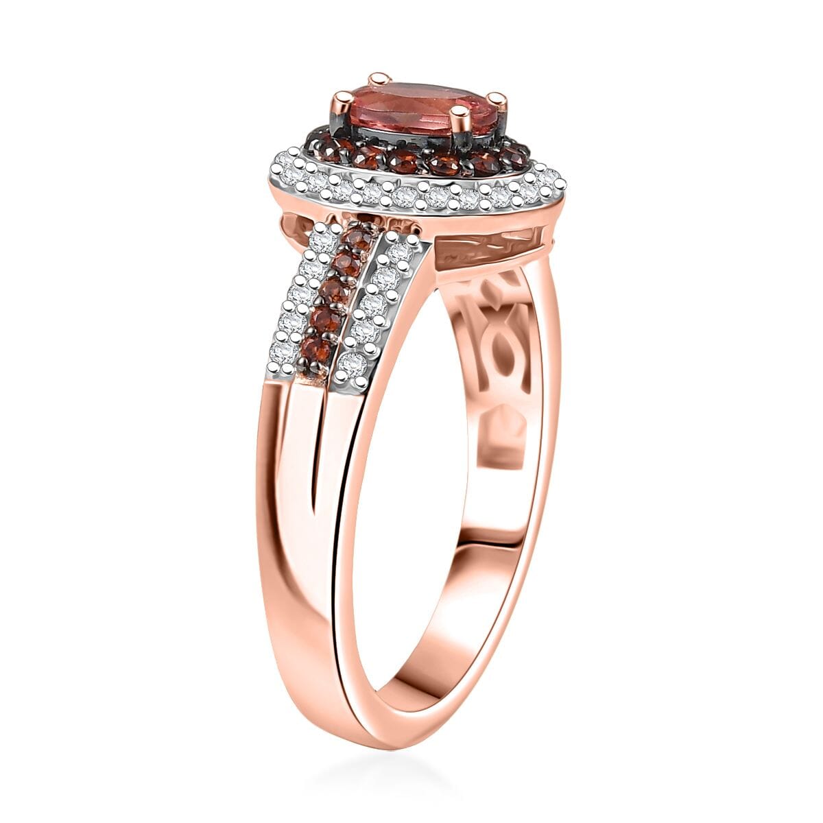 D'Joy Premium Blush Tourmaline, White and Chocolate Zircon 1.20 ctw Ring in 18K Vermeil Rose Gold Over Sterling Silver (Size 7.0) image number 3