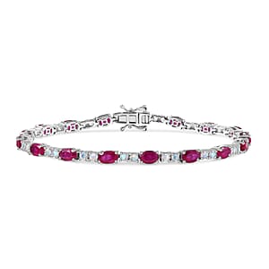 D'Joy African Ruby (FF) and Moon Glow Moonstone 12.50 ctw Bracelet in Rhodium Over Sterling Silver (7.50 In)