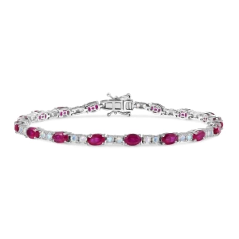 D'Joy Niassa Ruby (FF) and Moon Glow Stone 12.50 ctw Bracelet in Rhodium Over Sterling Silver (7.5 In)