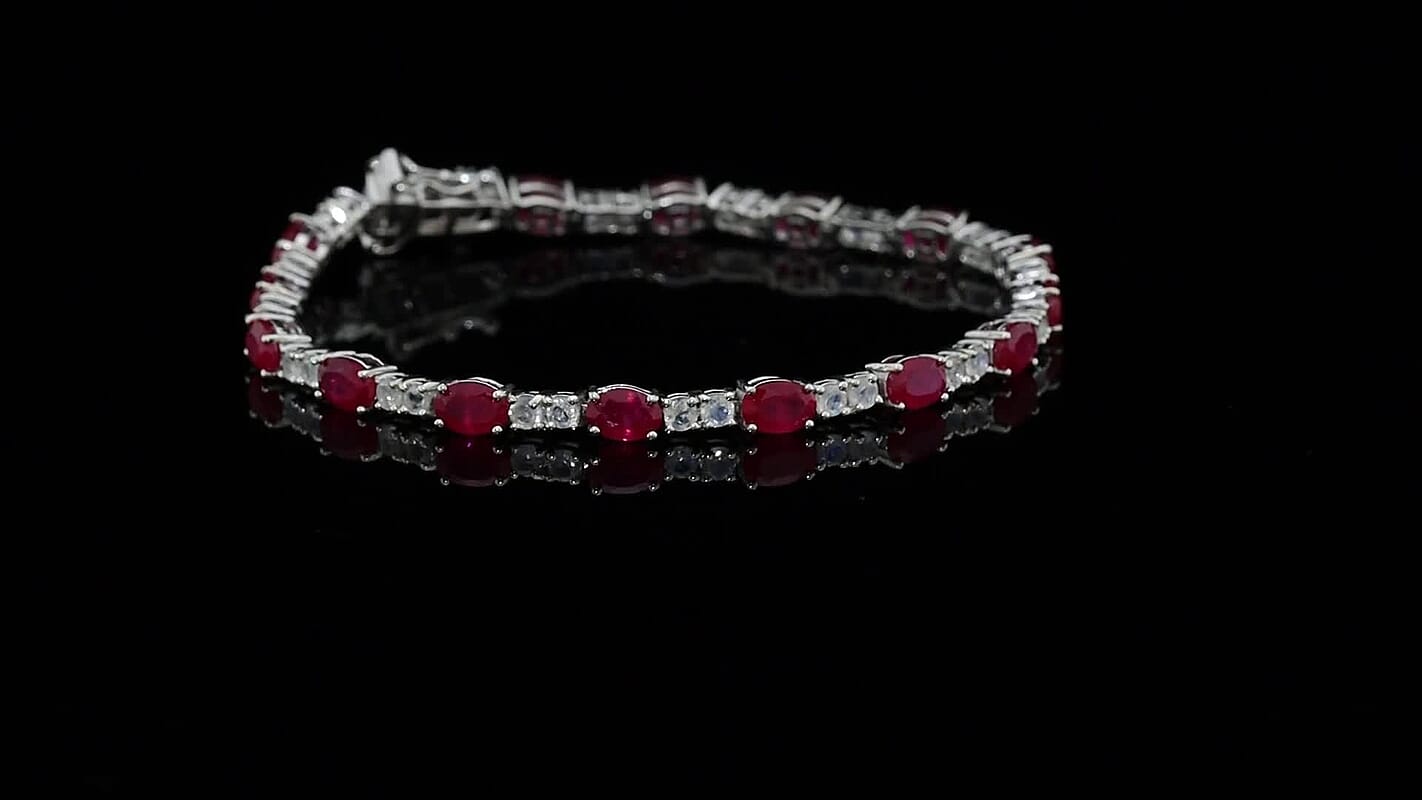 D'Joy African Ruby (FF), Moon Glow Moonstone Bracelet in Rhodium Over Sterling Silver (7.50 In) 12.50 ctw