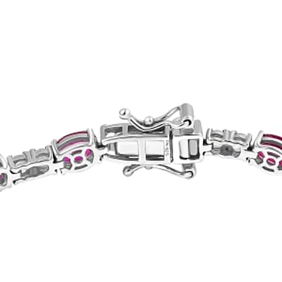 D'Joy Niassa Ruby (FF) and Moon Glow Stone 12.50 ctw Bracelet in Rhodium Over Sterling Silver (7.5 In)