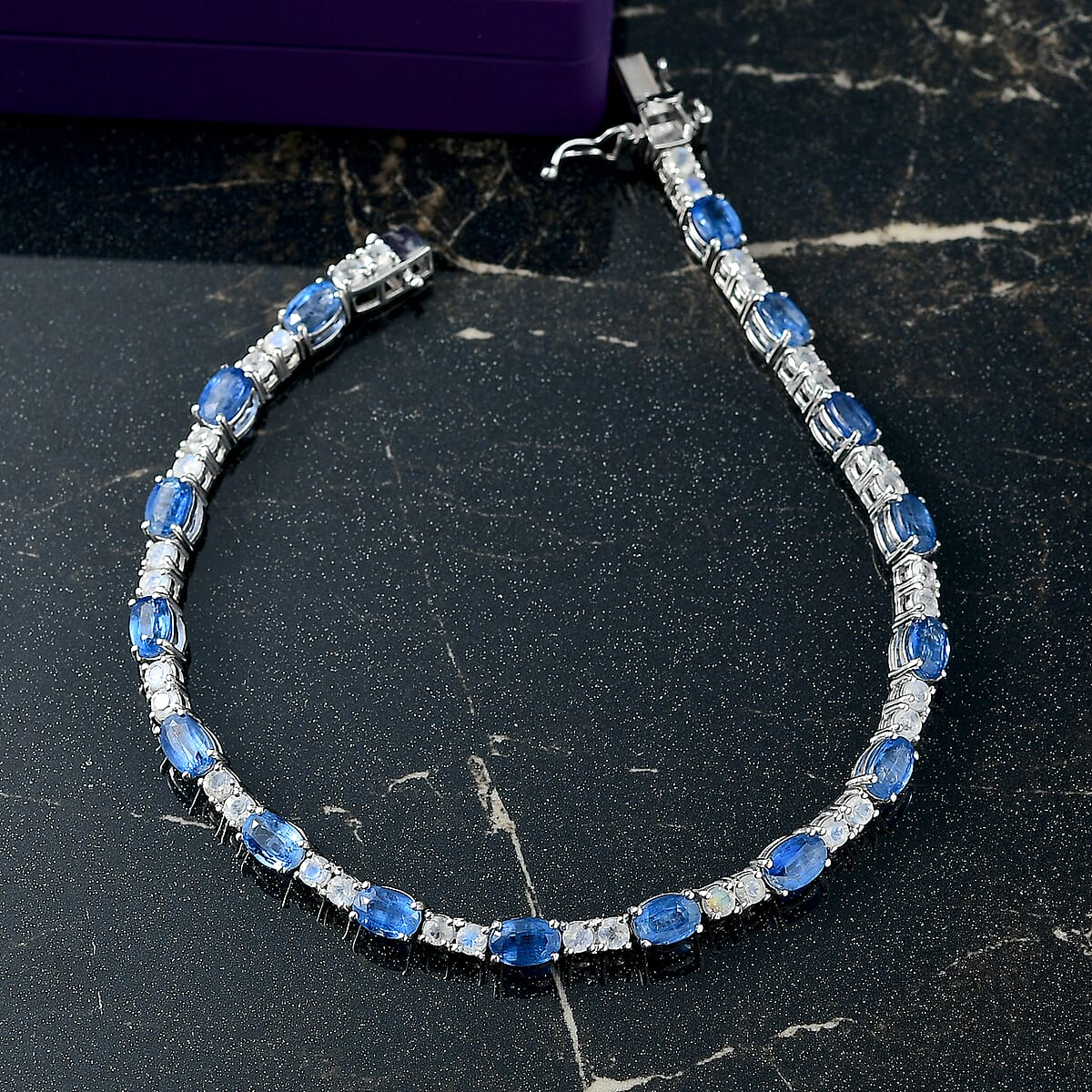 D'Joy Kashmir Kyanite and Moon Glow Moonstone 10.85 ctw Bracelet in Rhodium Over Sterling Silver (7.50 In) image number 1