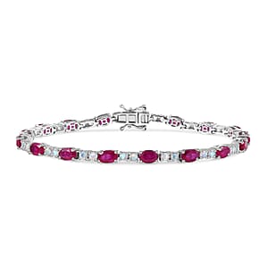 D'Joy African Ruby (FF) and Moon Glow Moonstone 13.30 ctw Bracelet in Rhodium Over Sterling Silver (8.00 In)