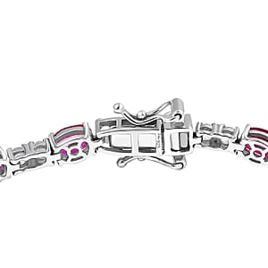 D'Joy African Ruby (FF) and Moon Glow Moonstone 13.30 ctw Bracelet in Rhodium Over Sterling Silver (8.00 In)