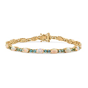 D'Joy Premium Ethiopian Welo Opal and Betroka Blue Apatite 8.30 ctw Bracelet in 18K Vermeil Yellow Gold Over Sterling Silver (8.00 In)