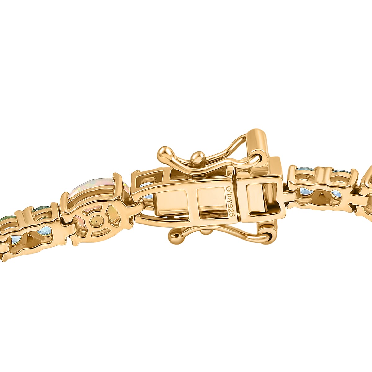 D'Joy Premium Ethiopian Welo Opal and Betroka Blue Apatite 8.30 ctw Bracelet in 18K Vermeil Yellow Gold Over Sterling Silver (8.00 In) image number 3