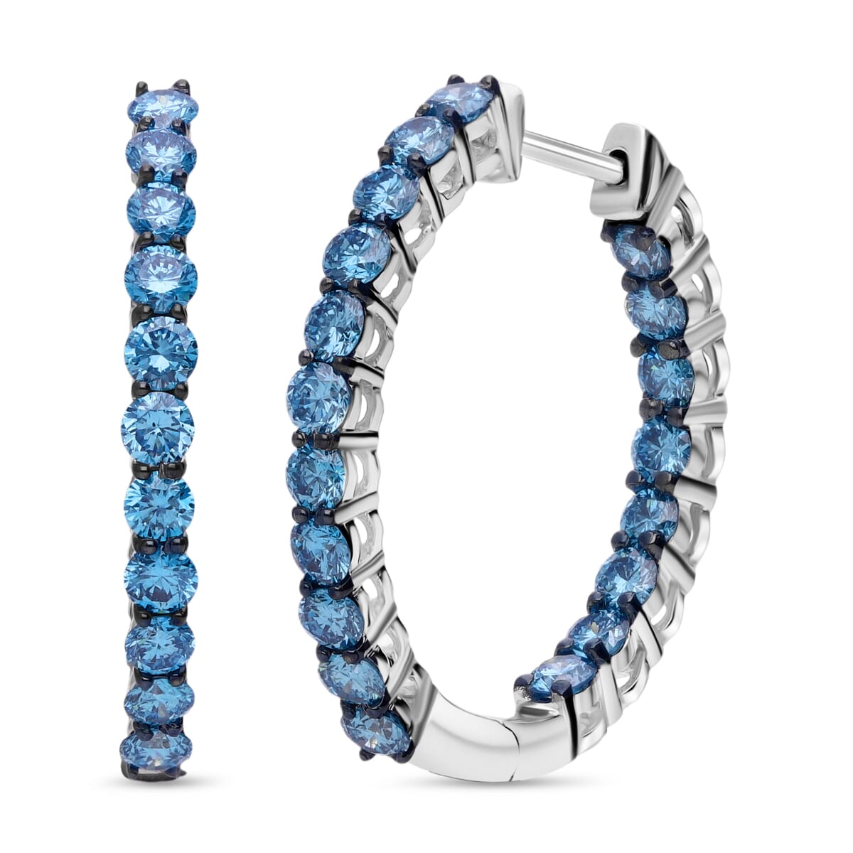 Luxuriant Lab Grown Blue Diamond SI 2.00 ctw Hoop Earrings in Rhodium OverSterling Silver image number 0