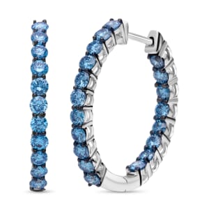 Luxuriant Lab Grown Blue Diamond SI 2.00 ctw Hoop Earrings in Rhodium OverSterling Silver