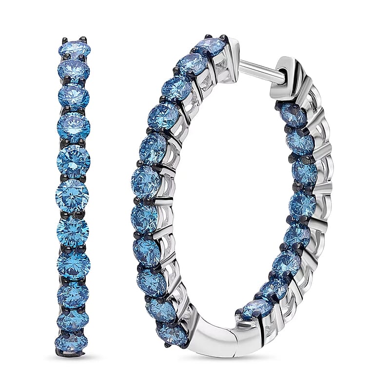 Luxuriant Lab Grown Blue Diamond (IR) SI 2.00 ctw Orion’s Whisper Earrings in Rhodium Over Sterling Silver