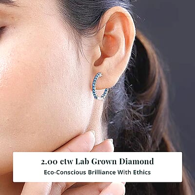 Luxuriant Lab Grown Blue Diamond (IR) SI 2.00 ctw Orion’s Whisper Earrings in Rhodium Over Sterling Silver