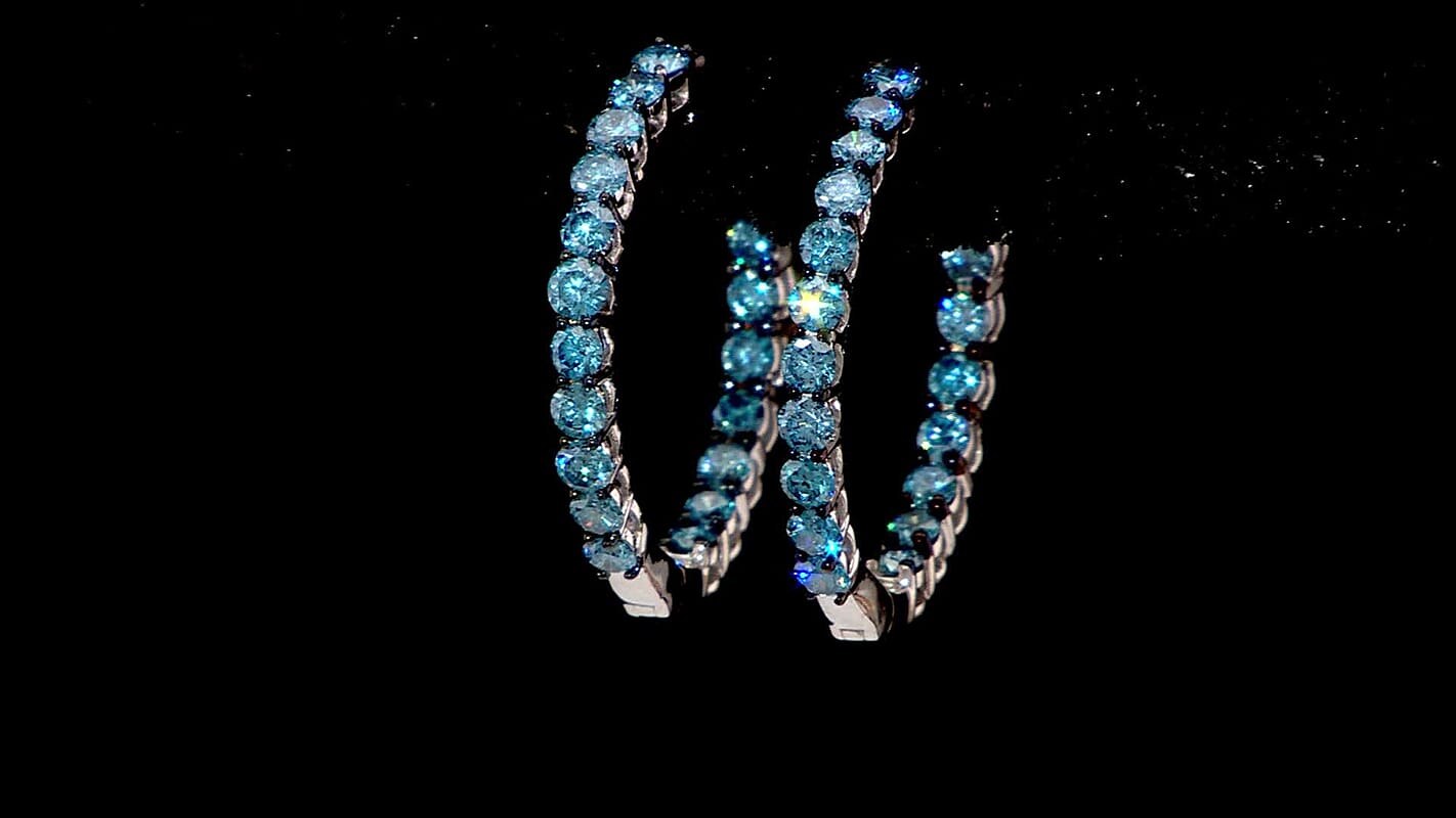 Luxuriant Lab Grown Blue Diamond (IR) SI 2.00 ctw Orion’s Whisper Earrings in Rhodium Over Sterling Silver