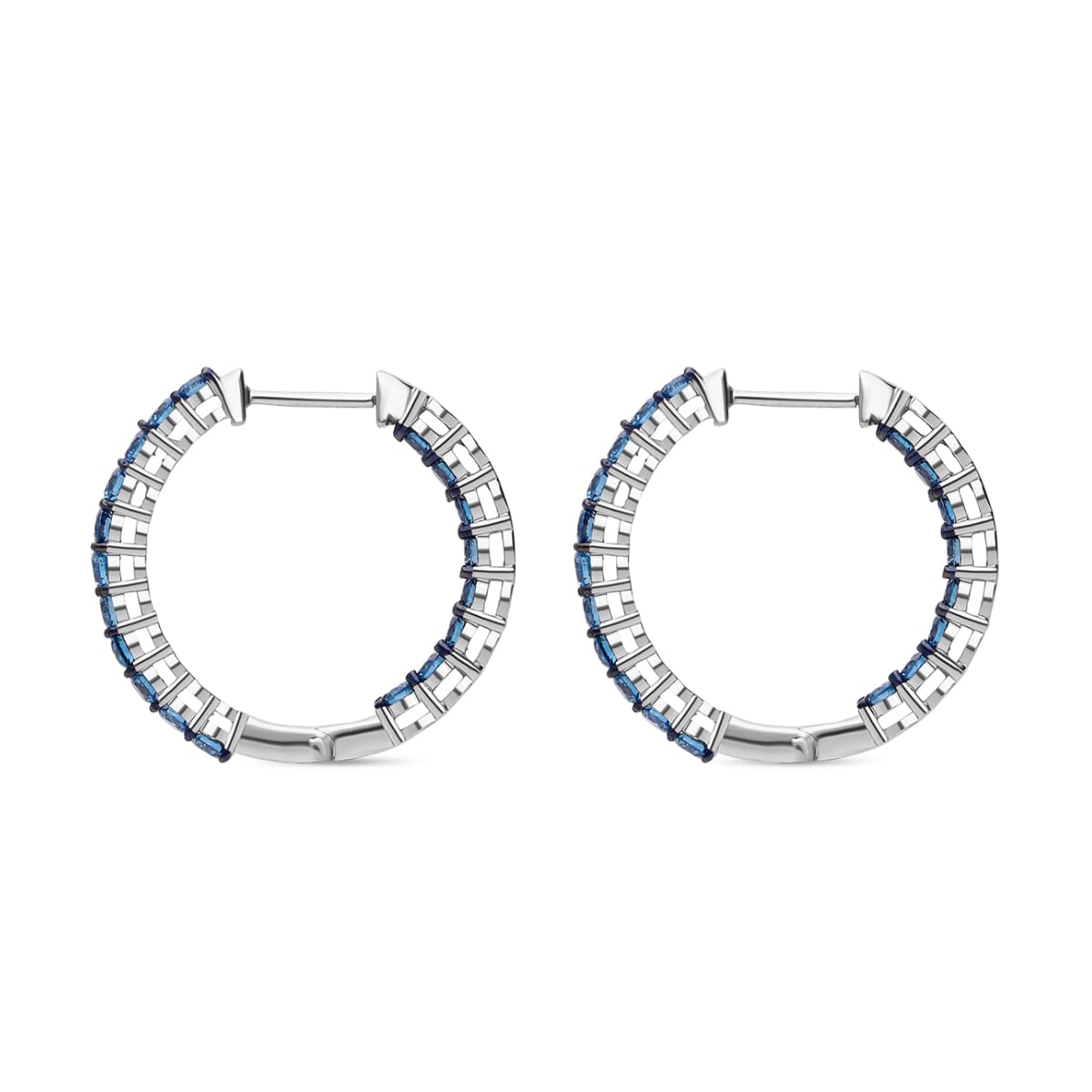 Luxuriant Lab Grown Blue Diamond SI 2.00 ctw Hoop Earrings in Rhodium OverSterling Silver image number 2