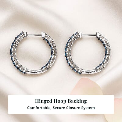 Luxuriant Lab Grown Blue Diamond (IR) SI 2.00 ctw Orion’s Whisper Earrings in Rhodium Over Sterling Silver