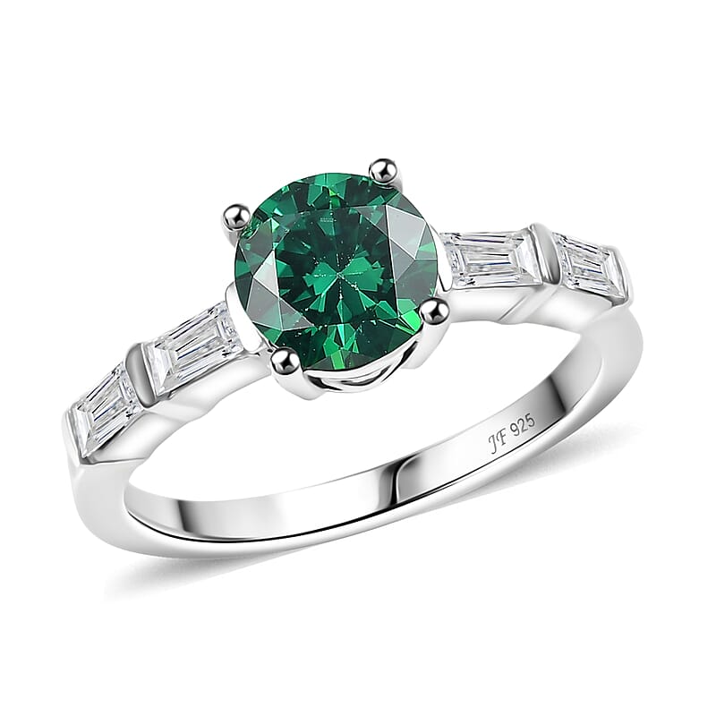 J Francis Embellished with Green and White Zirconia by Swarovski 3.00 ctw Timeless Spark Ring in Platinum Over Sterling Silver (Size 10.0)