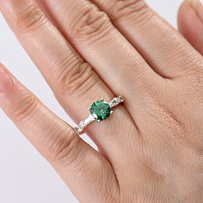 J Francis Embellished with Green and White Zirconia by Swarovski 3.00 ctw Timeless Spark Ring in Platinum Over Sterling Silver (Size 10.0)