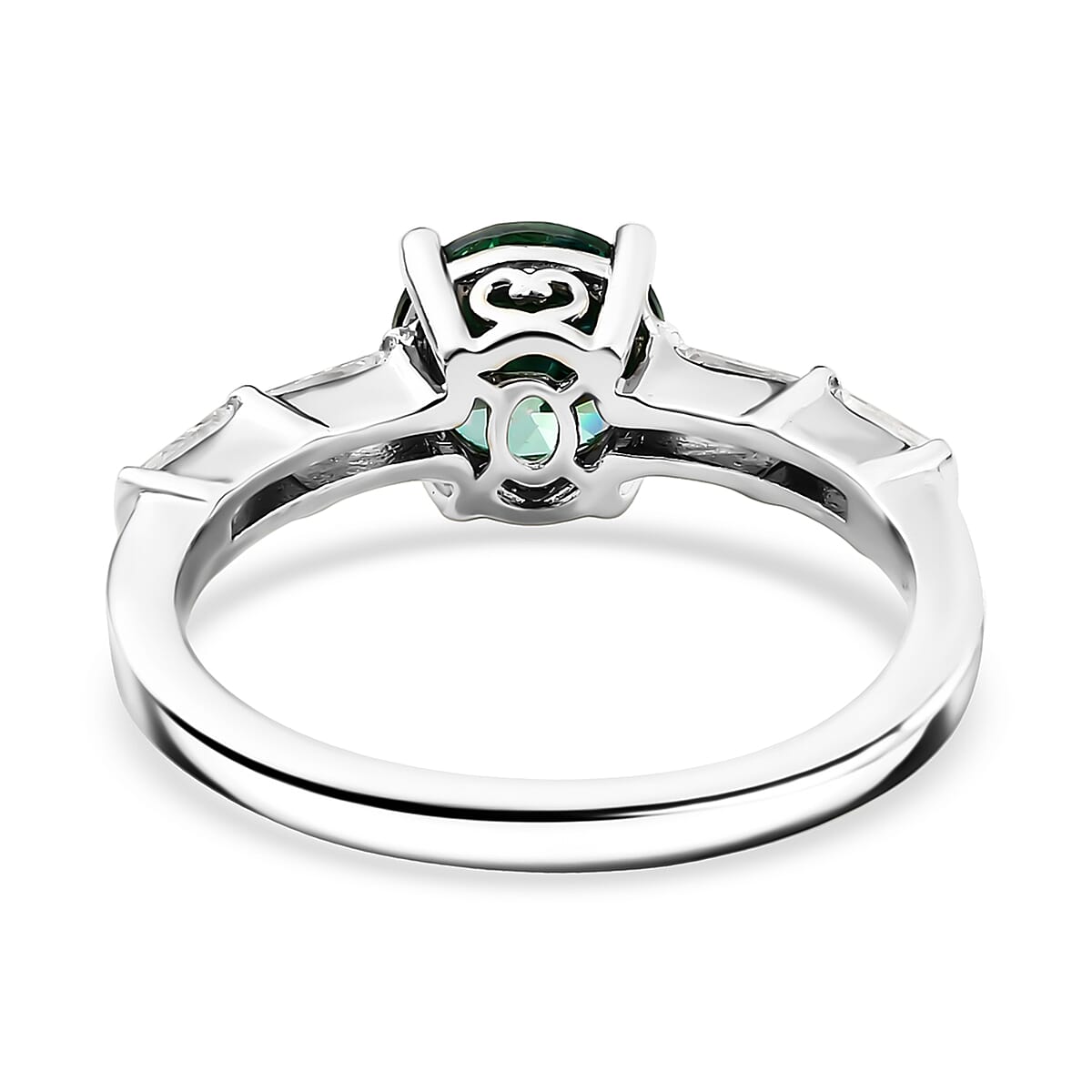J Francis Embellished with Green and White Zirconia by Swarovski Timeless Spark Ring in Platinum Over Sterling Silver (Size 10.0) 3.00 ctw