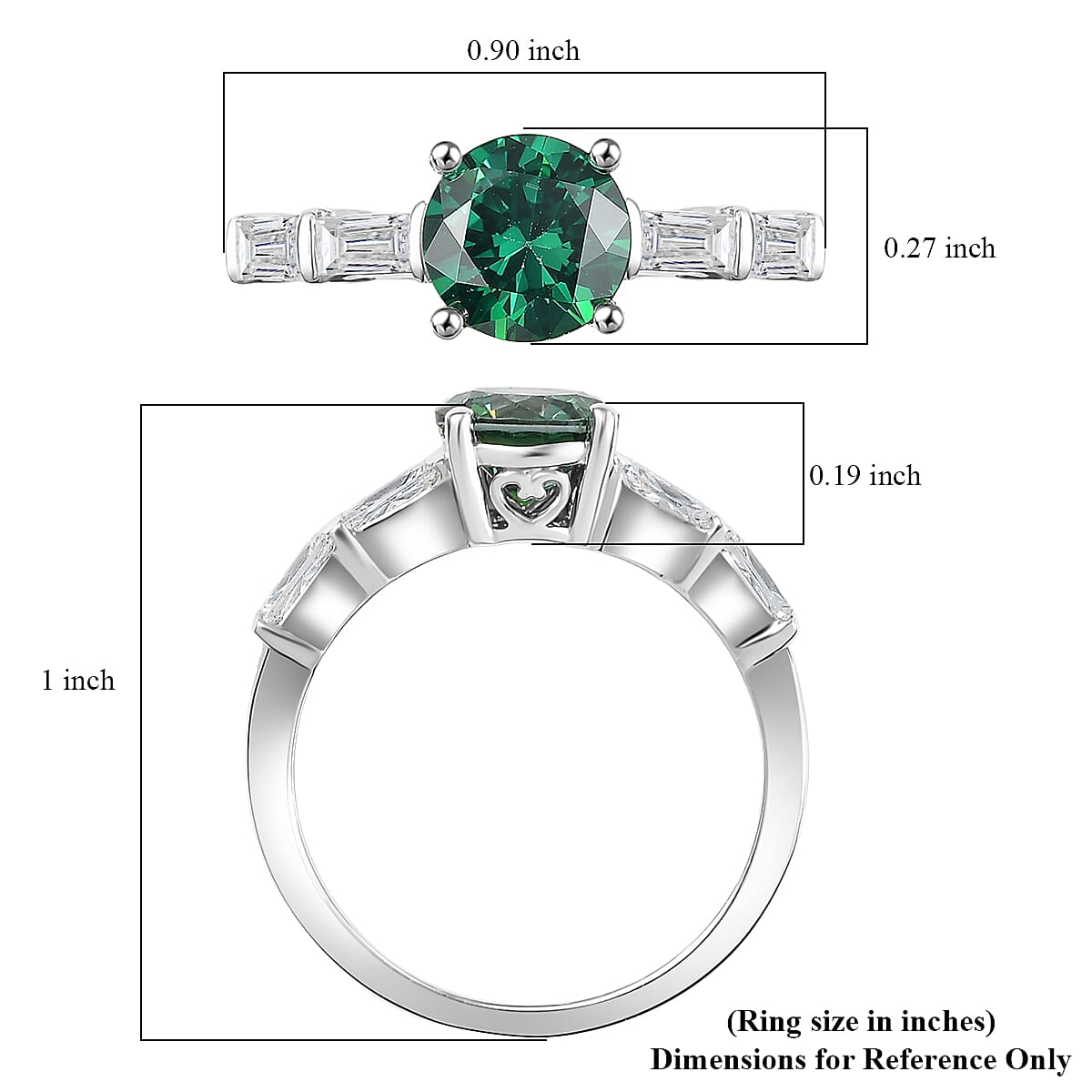 J Francis Embellished with Green and White Zirconia by Swarovski Timeless Spark Ring in Platinum Over Sterling Silver (Size 10.0) 3.00 ctw