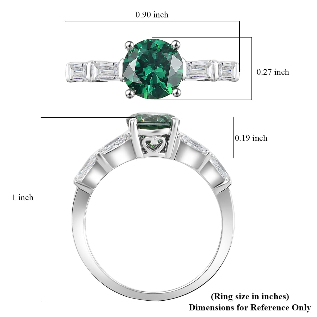 J Francis Embellished with Green and White Zirconia by Swarovski 3.00 ctw Ring in Platinum Over Sterling Silver (Size 7.0) image number 5