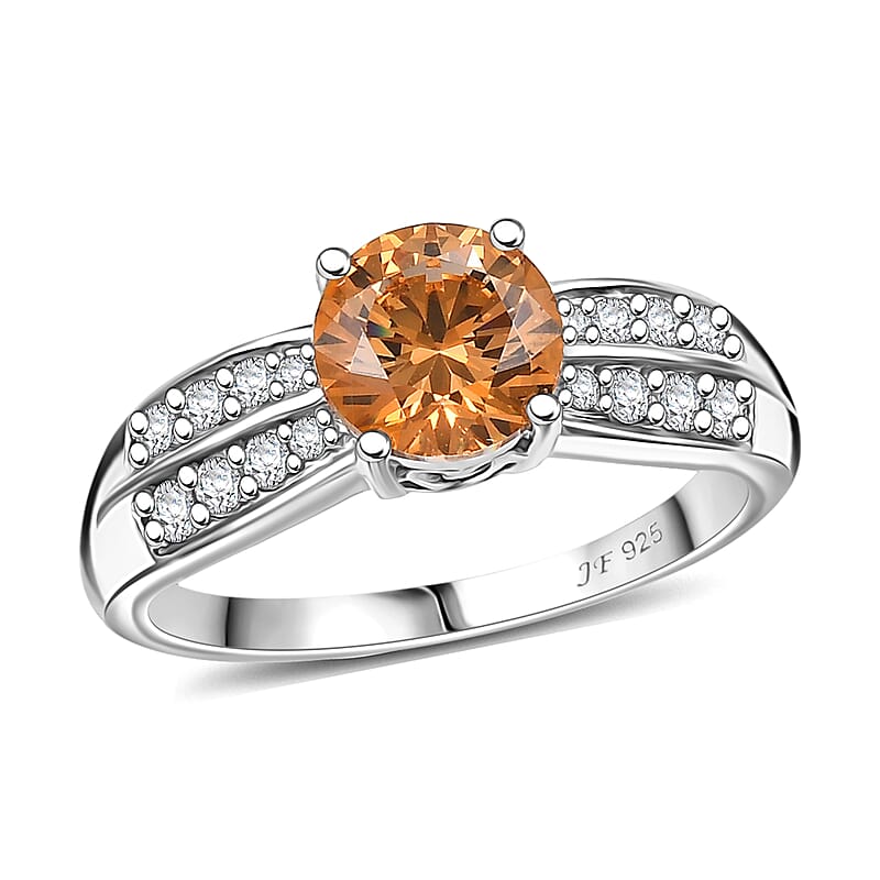 J Francis Embellished with Amber and White Zirconia by Swarovski 2.80 ctw Sunrise Ring in Rhodium Over Sterling Silver (Size 10.0)