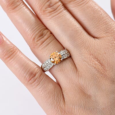 J Francis Embellished with Amber and White Zirconia by Swarovski 2.80 ctw Sunrise Ring in Rhodium Over Sterling Silver (Size 10.0)