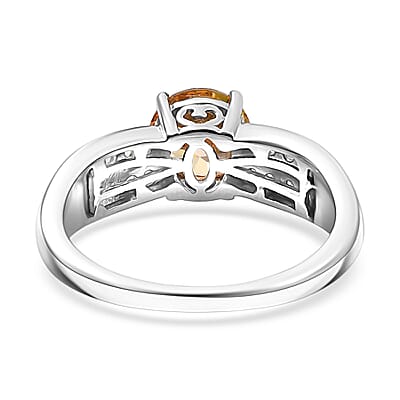 J Francis Embellished with Amber and White Zirconia by Swarovski 2.80 ctw Sunrise Ring in Rhodium Over Sterling Silver (Size 10.0)