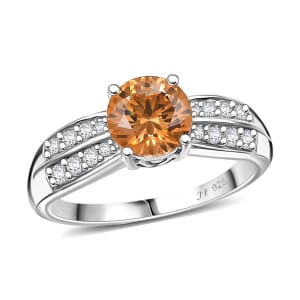 J Francis Embellished with Amber and White Zirconia by Swarovski Sunrise Ring in Rhodium Over Sterling Silver (Size 10.0) 2.80 ctw