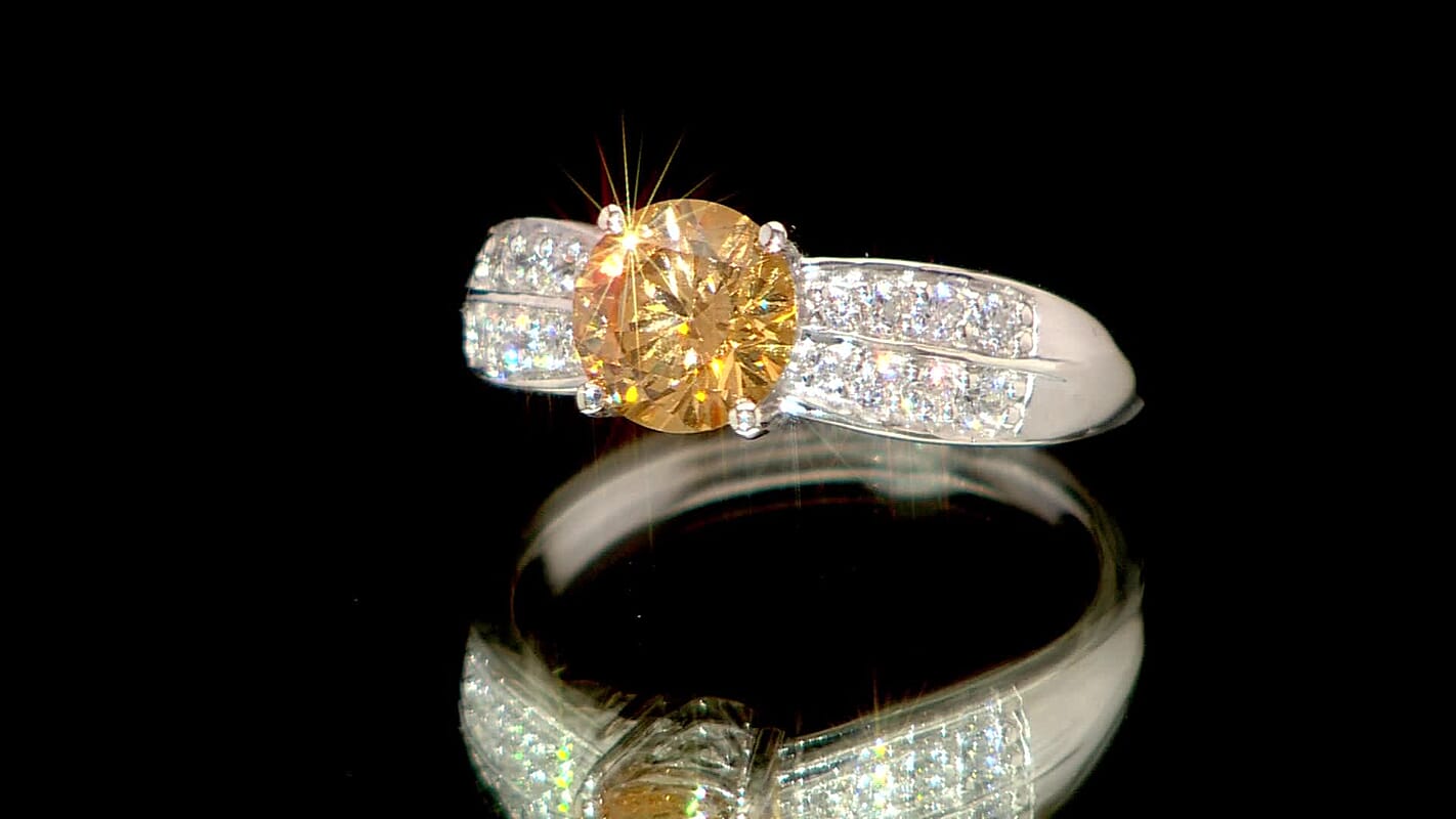 J Francis Embellished with Amber and White Zirconia by Swarovski Sunrise Ring in Rhodium Over Sterling Silver (Size 10.0) 2.80 ctw