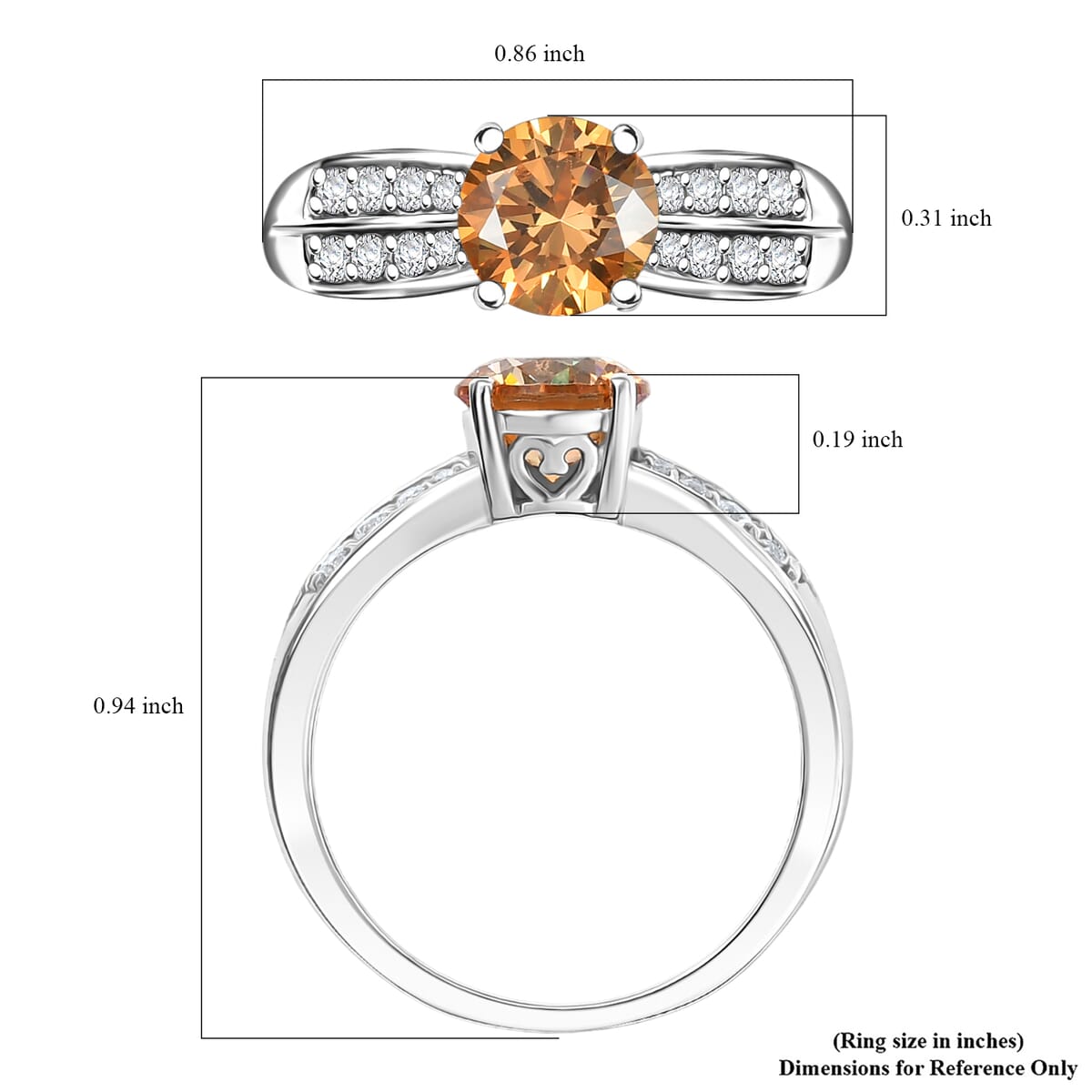J Francis Embellished with Amber and White Zirconia by Swarovski Sunrise Ring in Rhodium Over Sterling Silver (Size 10.0) 2.80 ctw image number 5