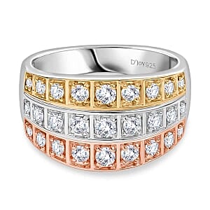 D'Joy Moissanite 1.10 ctw Ring in 18K YRG Plated and Rhodium Over Sterling Silver (Size 6.5)