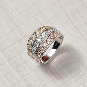 D'Joy Moissanite 1.10 ctw Ring in 18K YRG Plated and Rhodium Over Sterling Silver (Size 6.5)