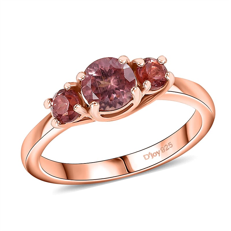 D'Joy Red Apatite 1.00 ctw Trinity Flame Ring in 18K Vermeil Rose Gold Over Sterling Silver (Size 10.0)