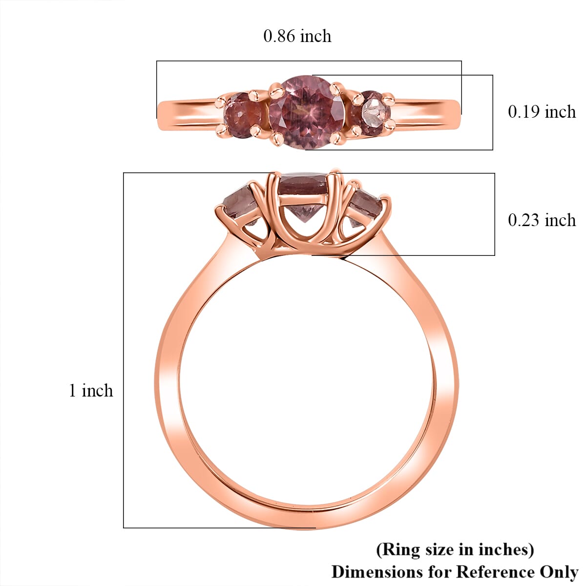 D'Joy Red Apatite 1.00 ctw 3 Stone Ring in 18K Vermeil Rose Gold Over Sterling Silver (Size 7.0) image number 5