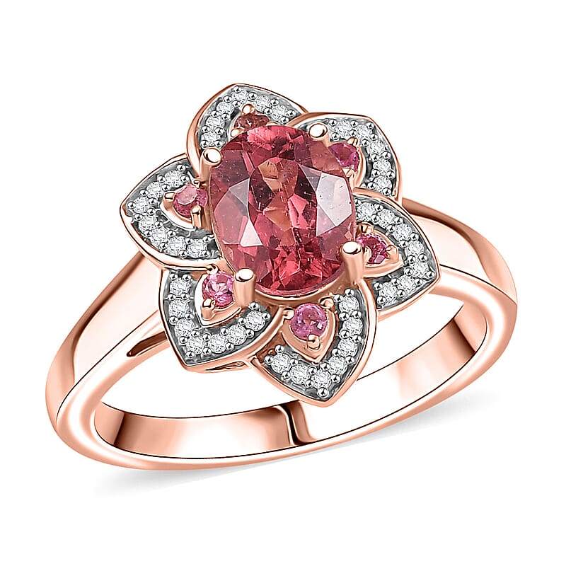 D'Joy Red Apatite and Multi Gemstone 1.60 ctw Blazing Bloom Ring in 18K Vermeil Rose Gold Over Sterling Silver (Size 10.0)